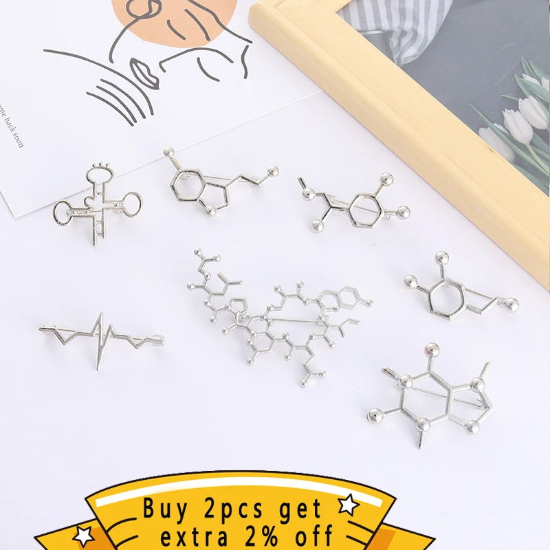 Значок-брошь "Молекулы серотонина" с химической структурой, покрытие эмалью - ювелирное изделие в виде подарка для студентов и друзей оптом.