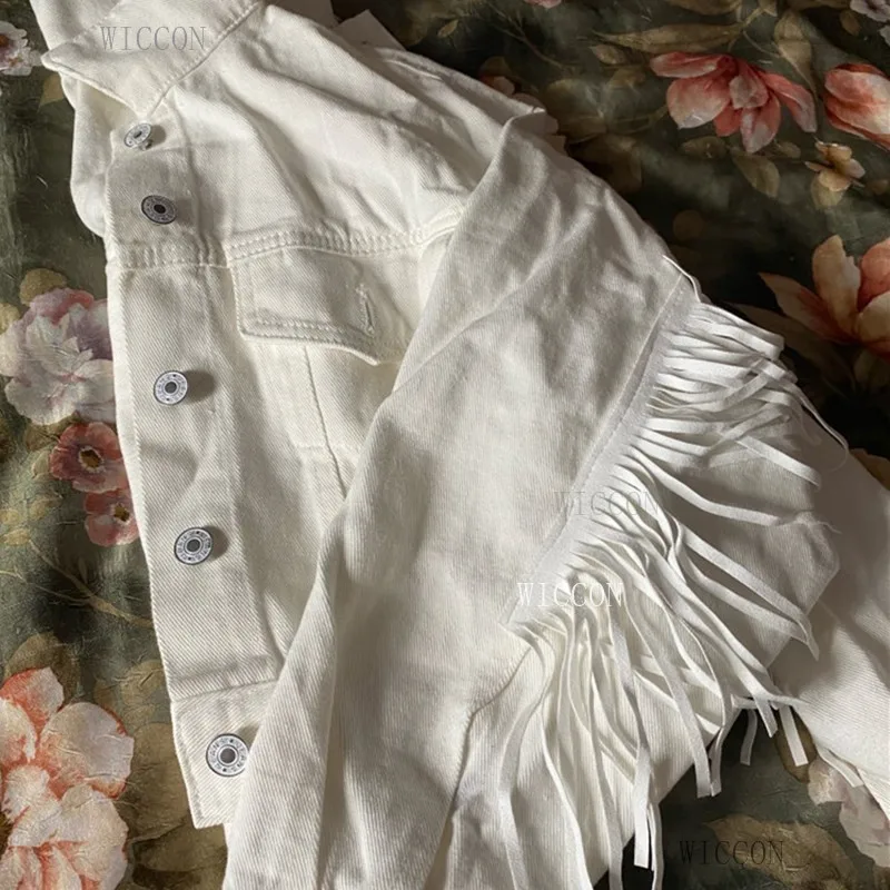 Женские джинсовые короткие куртки с кисточками осенние модные топы Женская