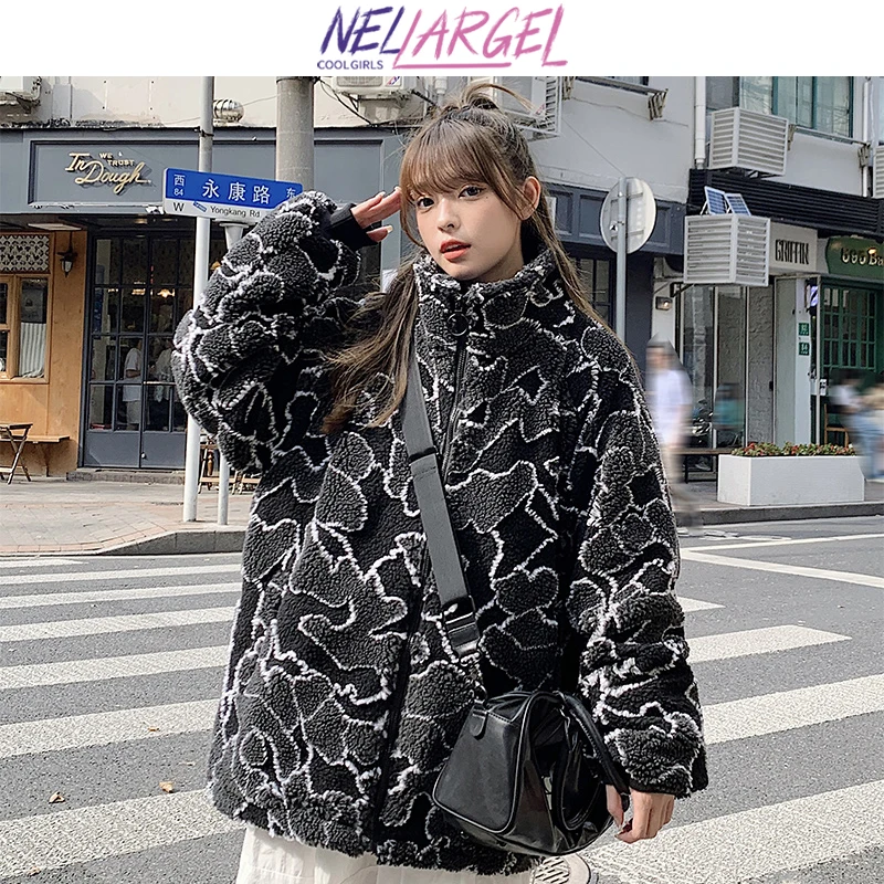 

Милая женская зимняя куртка NELLARGEL из овечьей шерсти 2021, женские корейские винтажные парки в стиле Харадзюку, винтажная куртка большого разм...
