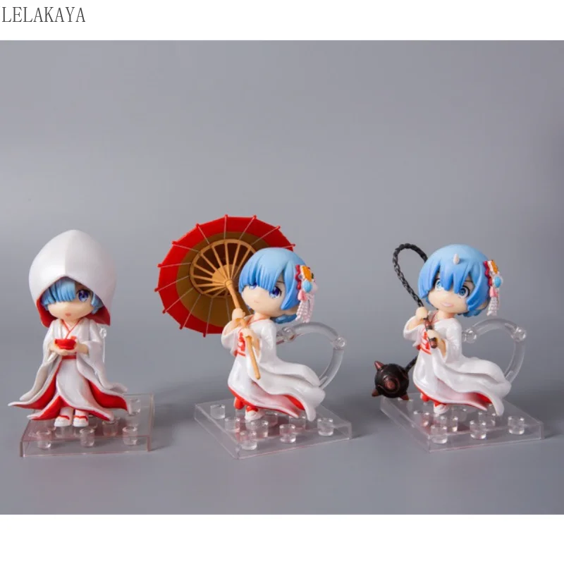 3pcs/set Re: Life in a different world from zero Anime Doll Rem Ram Kimono PVC Action Figure Q Ver. Figurine Toy 10cm Model Gift