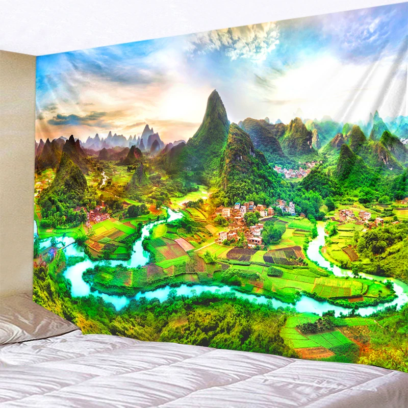 Пейзаж гобелен красивый альпинистский пейзаж пасторальный природный для