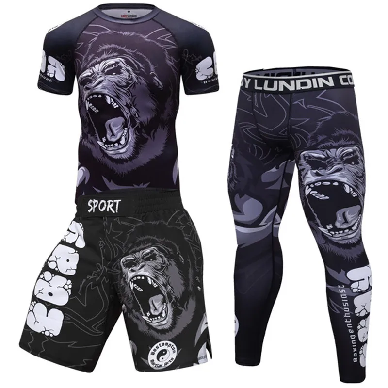 Boxing Set Compression Men Sport T-shirts+Pants Rashguard Jitsu Bjj Rash Guard KickBoxing Sets Muay Thai Jersey MMA Fightwear images - 6