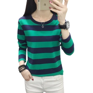 Banerdanni хлопковая Футболка для женщин 2019 Новая Осенняя футболка с длинными рукавами с О-образным вырезом в полоску Женская футболка белая Повседневная Классические Топы