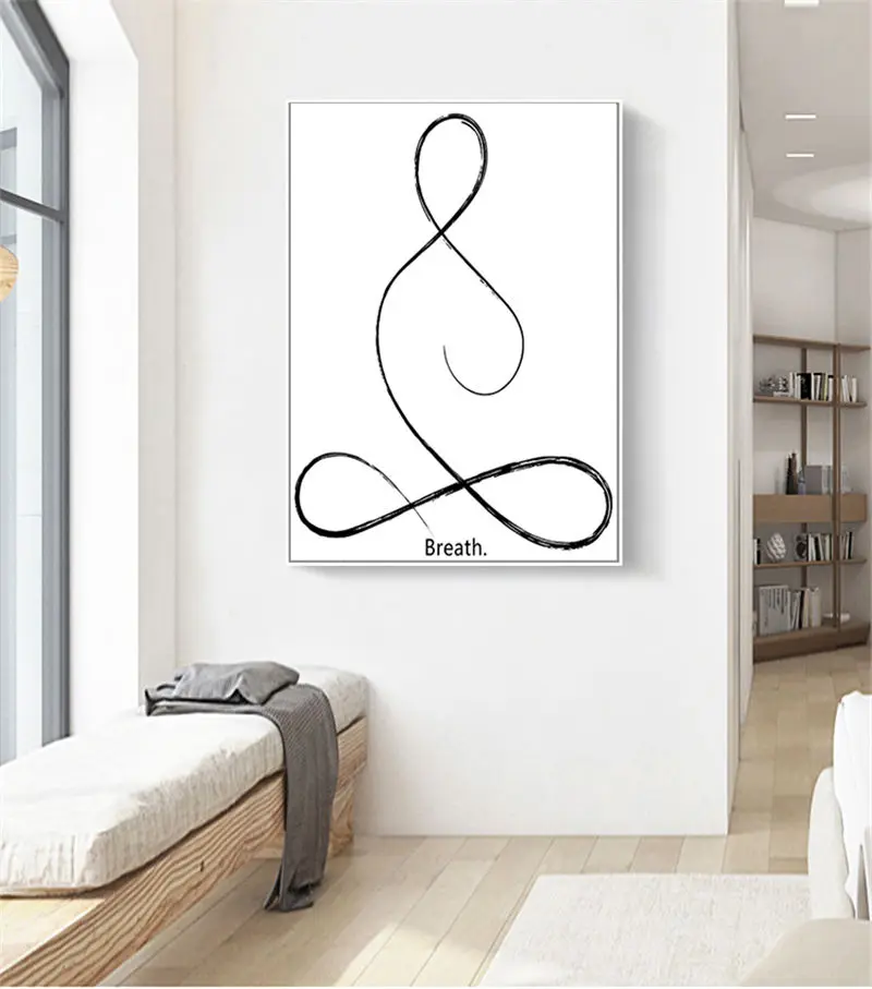 

Yoga Wall Art Print Meditation Poster Yoga Symbol Breath Quote Canvas Painting Black White Wall Art Picture Gym Decor Yoga Gift