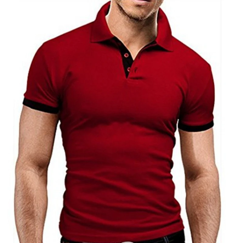 

2021 brand summer new men's polo shirt lapel casual short-sleeved stitching polo shirt men's solid color top polos