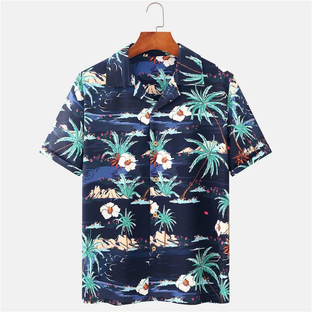 OSCN7 Casual Printed Short Sleeve Shirt Men Street 2021 Hawaii Beach Oversize Women Fashion Harujuku Shirts for Men 156