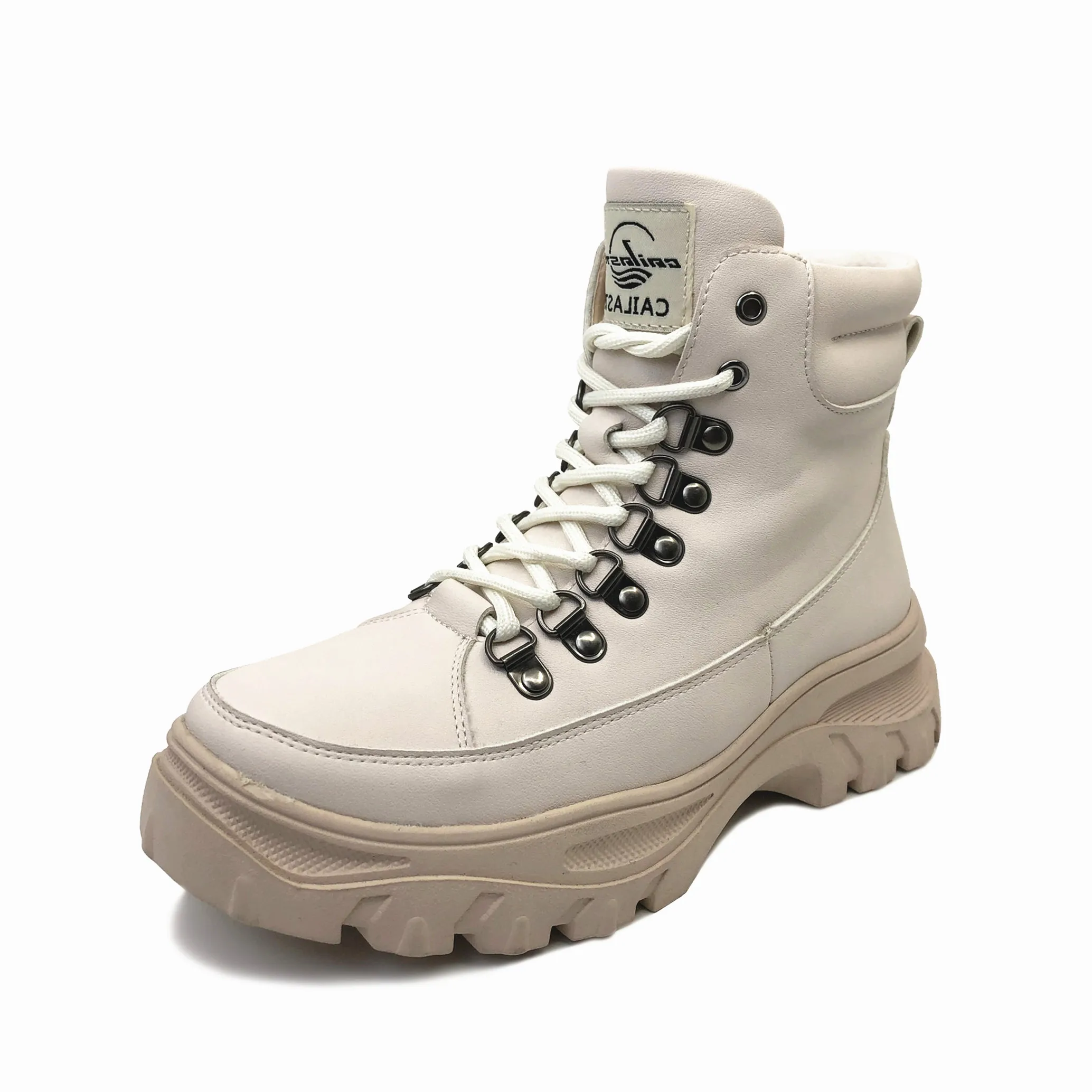 PU Beige CAILASTE/женские кроссовки на платформе; коллекция года; Зимние Теплые ботильоны martin из смешанной шерсти; Повседневная обувь для верховой езды на меху со шнуровкой и молнией - Цвет: PU Beige