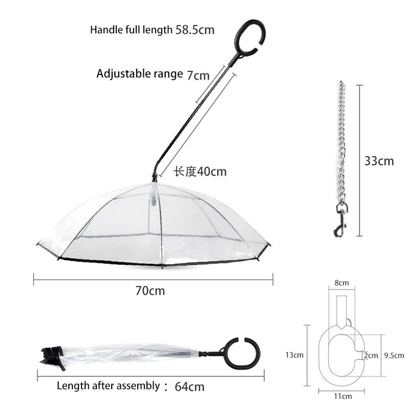 

Dog Outdoor Umbrella Raincoat Waterproof Transparent Umbrella C-Handle Built-in Towing Rope Pet Umbrella Cat and Dog Raincoat
