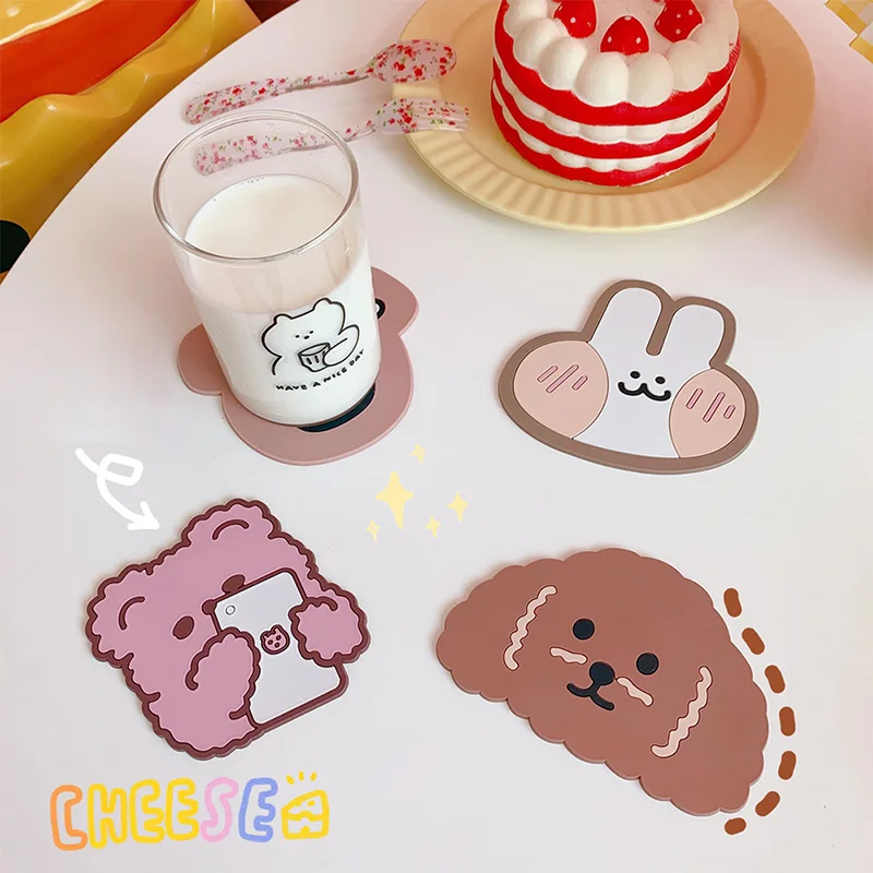 

Kawaii Table Mat Ins Japanese Desktop Mat Mini Cute Rabbit Bear Water Coaster Stickers Scrivania Kawaii Silicone Mouse Pad