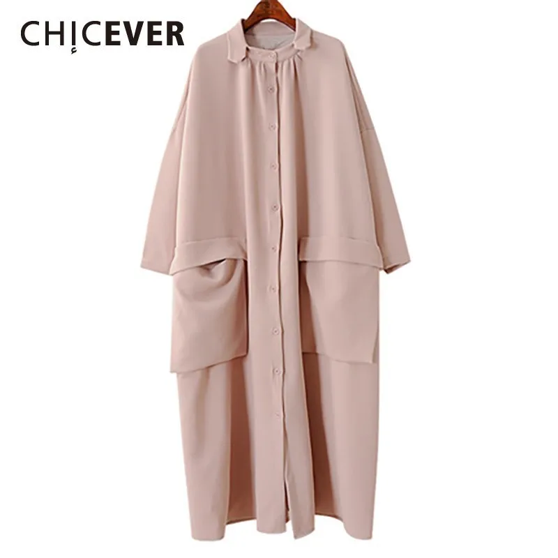 CHICEVER/осеннее свободное однотонное Женское пальто с отложным воротником и
