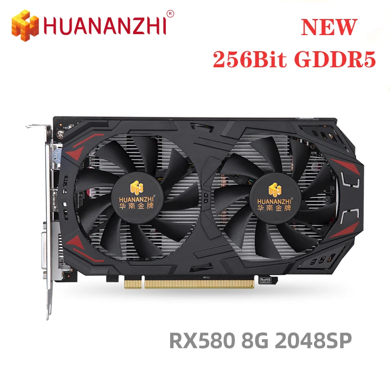 Видеокарта HUANANZHI RX 580 8G 2048 SP 256 бит GDDR5 6000 МГц 1206 HDMI DVI DP 14 нм 896 единиц 150 Вт