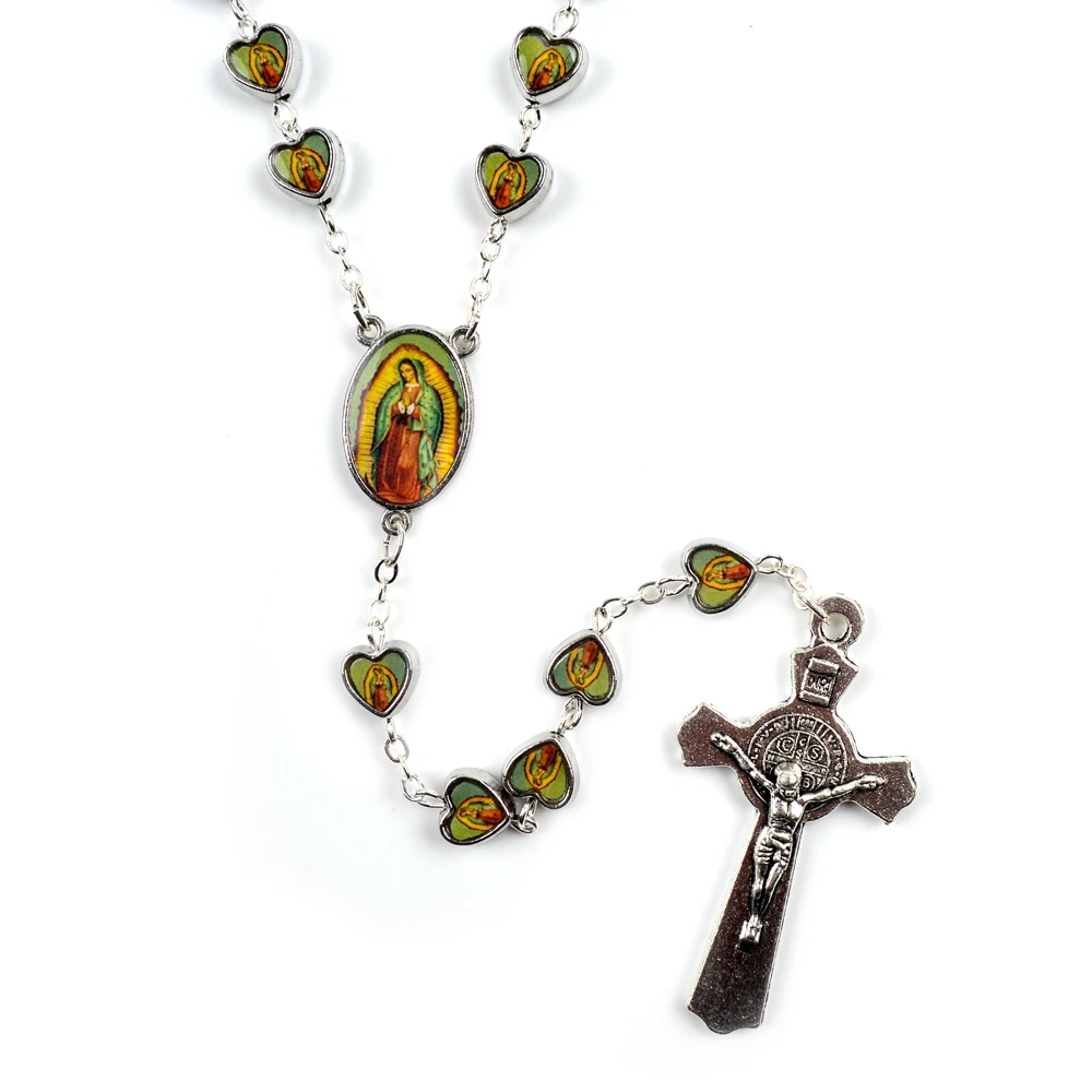 Смешанные изображения католические фигурки Сплав Бисера Католические Четки Ожерелье бусина в форме сердца - Окраска металла: R2077-2