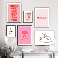 nordic abstract poster line face canvas painting wall art pink style letter lucky you pictures for living room modern decorative