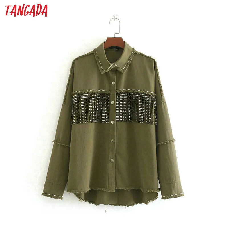 

Tangada women fashion oversized black jackets tassels boyfriend style turn down collar coat ladies streetwear tops CE460