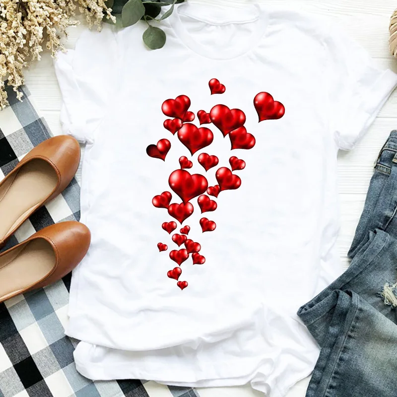 

Women Lady Cartoon Short Sleeve Love Valentine 90s Floral Print T Tee Womens Tshirt Female Shirt Clothes Top Graphic T-shirt