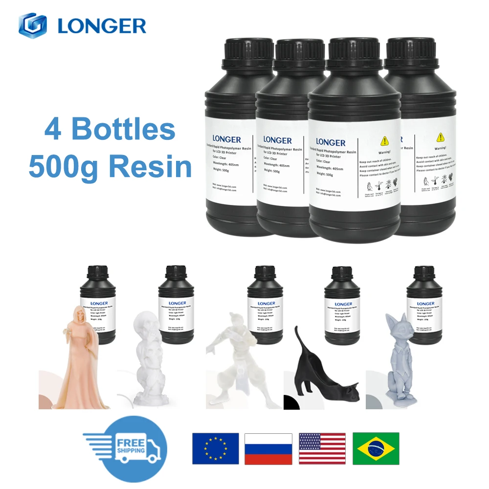 2/4 бутылок LONGER SLA UV 3D принтер Смола 500 г 405нм длина волны смолы белый серый черный
