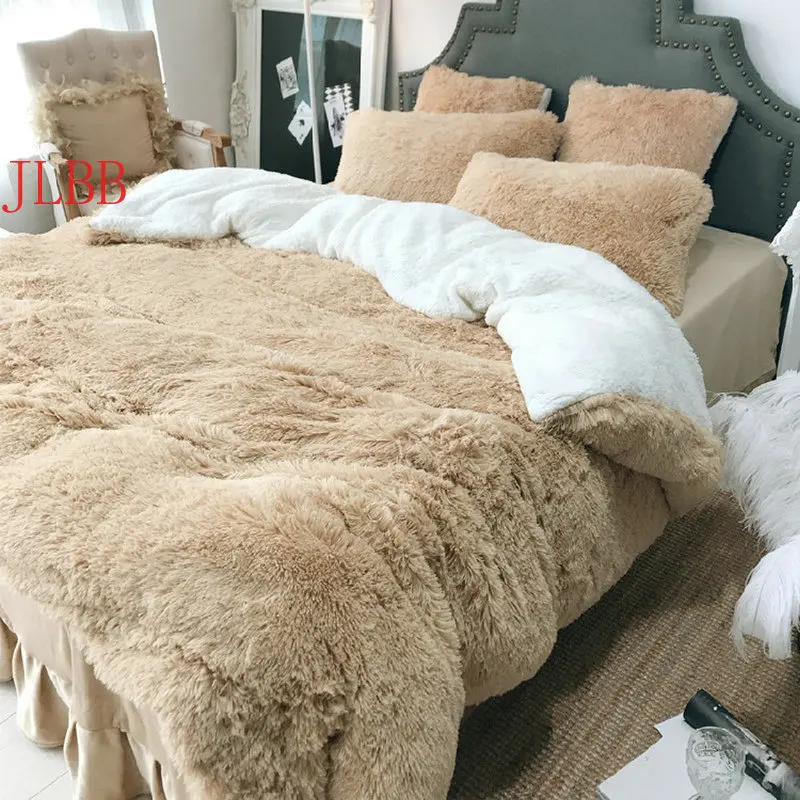 

White New Long hair Fleece bedding set 4pcs/set (duvet cover+flat sheet+2 pillowcase) flannel velvet winter warm bed linen set