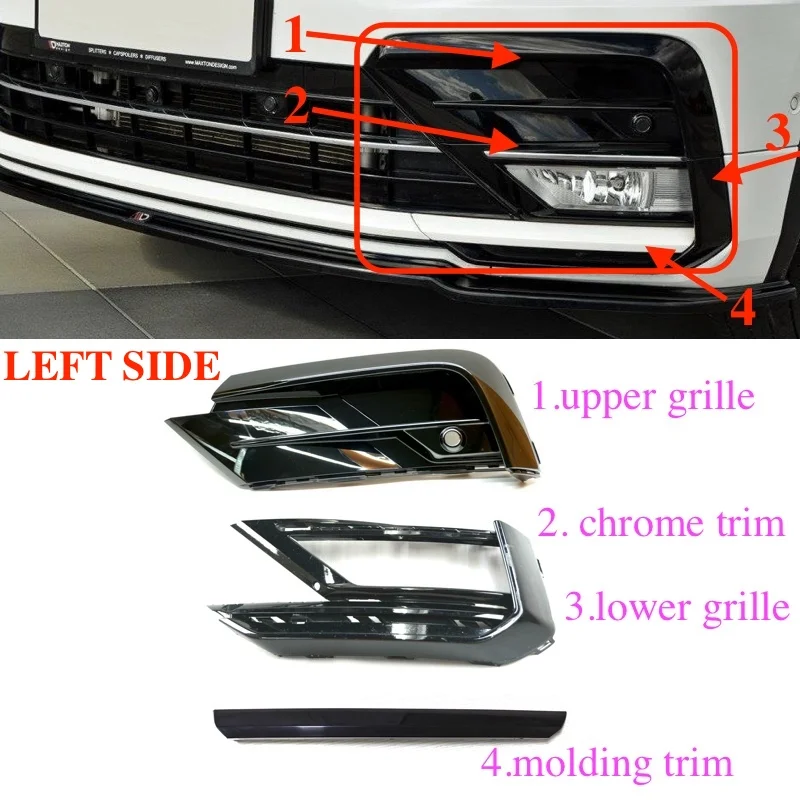 

ROLLSROVER Front Bumper Fog Lamp Molding Bezel Trim For Tiguan R-Line 2017-2019 Upper Lower Fog Lamp Bezel Left Side