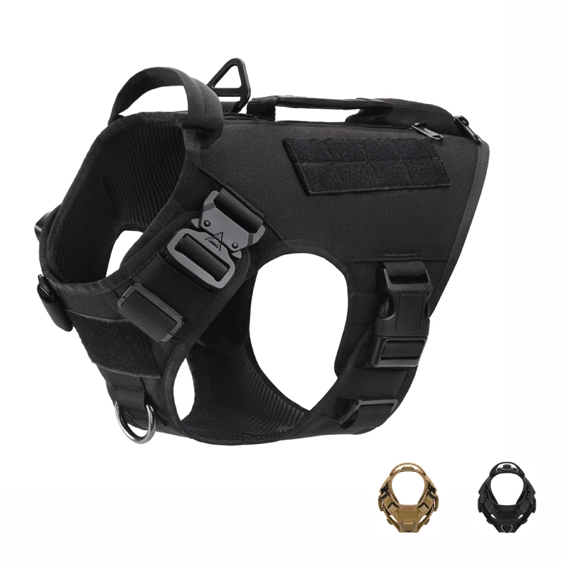 

Black Tactical Dog Harness with Airtag Holder for Medium Large Dog Airsoft Training Molle Vest Service Dog Walking Accessorie