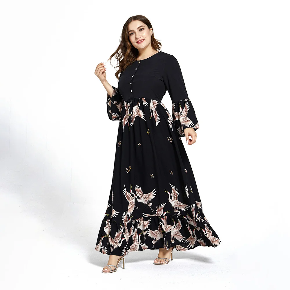 Dress 2021 Fall Women's Large Size New Fashion Printed Long Sleeve Loose Casual Large Size Women's Elegant Party Dress 3XL 4XL
