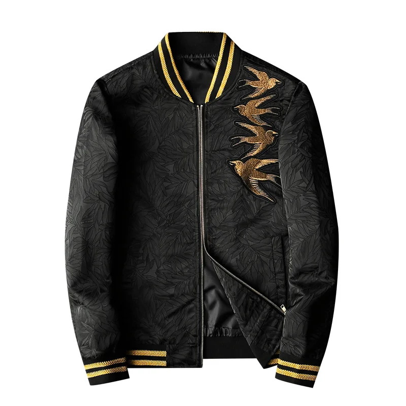 

Luxury Embrodiery Jacquard 5xl Autumn Gold Embroidery Print Jaqueta Masculina Slim Fit Bomber Jacket Men