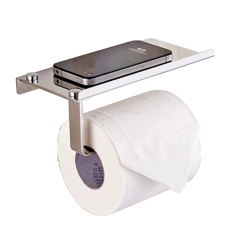 

Wall Mount Toilet Paper Holder with Phone Shelf 304 Stainless Steel Toilet Paper Roll Holder Tissue Holder Bathroom Accessories