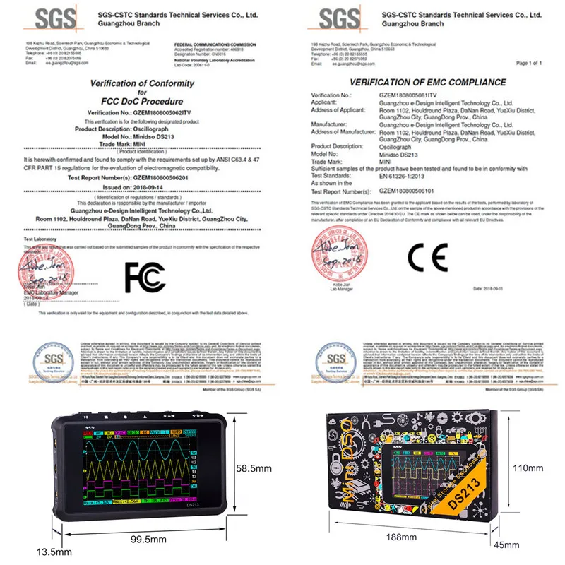 4 Channel 100MS/s MINI Nano DSO213 DS213 Professional Portable Digital Oscilloscope DSO 213 DS with X1 & X10 Probe | Инструменты