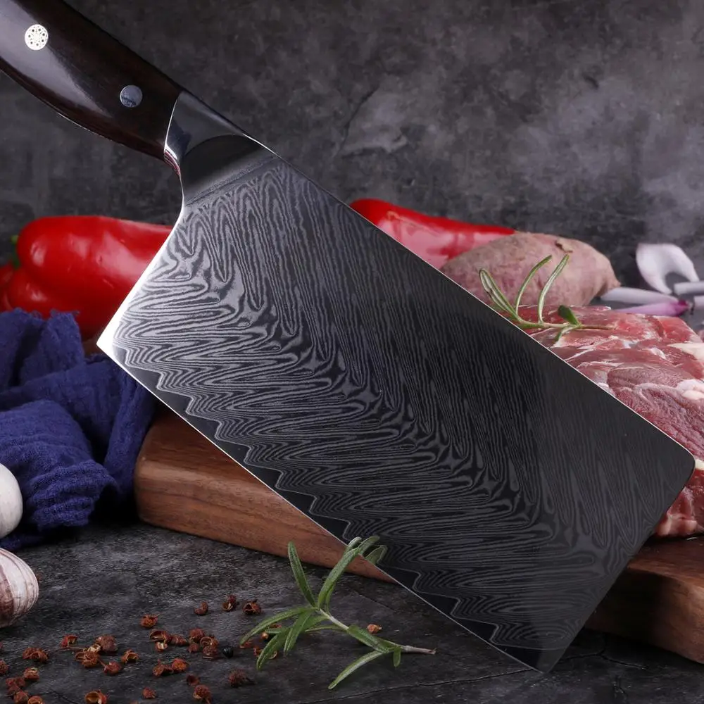 7 дюймов Дамаск Кливер японский vg10 сталь китайские кухонные ножи резка овощей