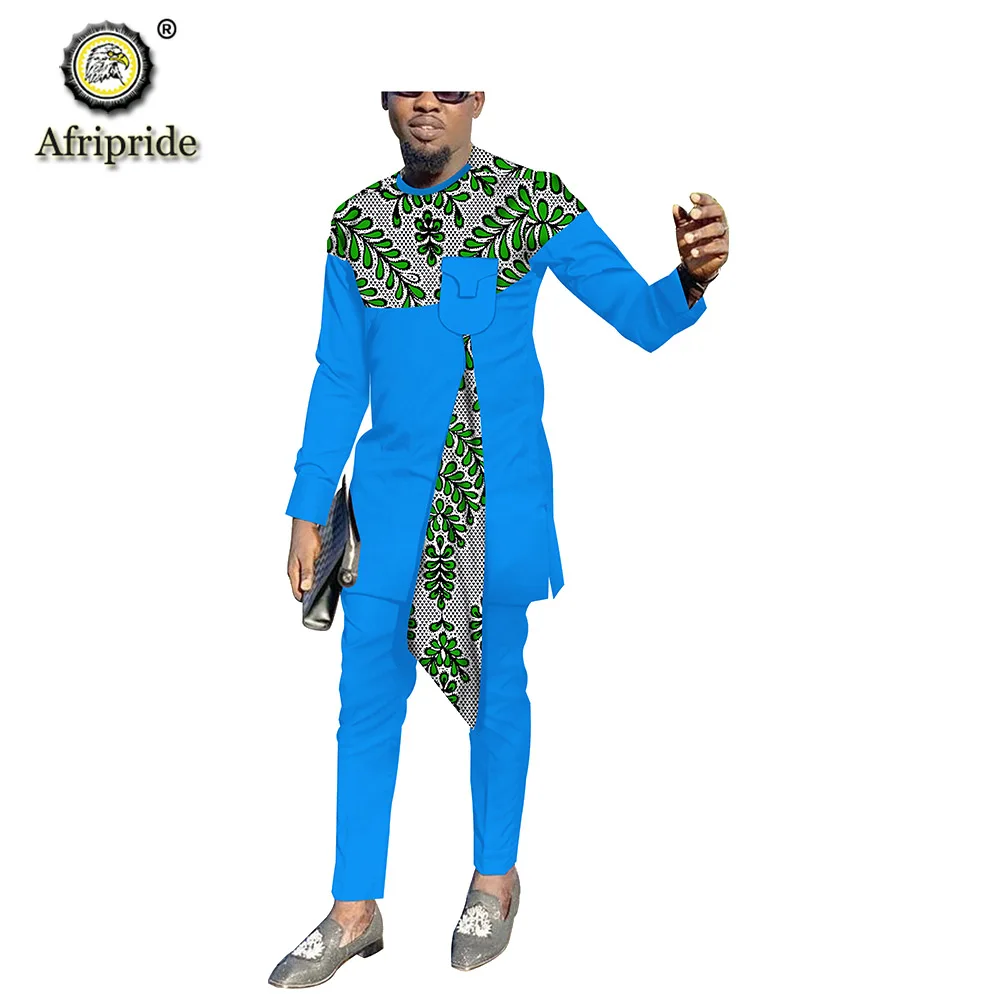 Mens Suit Dashiki Outfits Print Shirts Pants Set Ankara Wax Attire Plus Size Formal Suits Pockets AFRIPRIDE S2016001