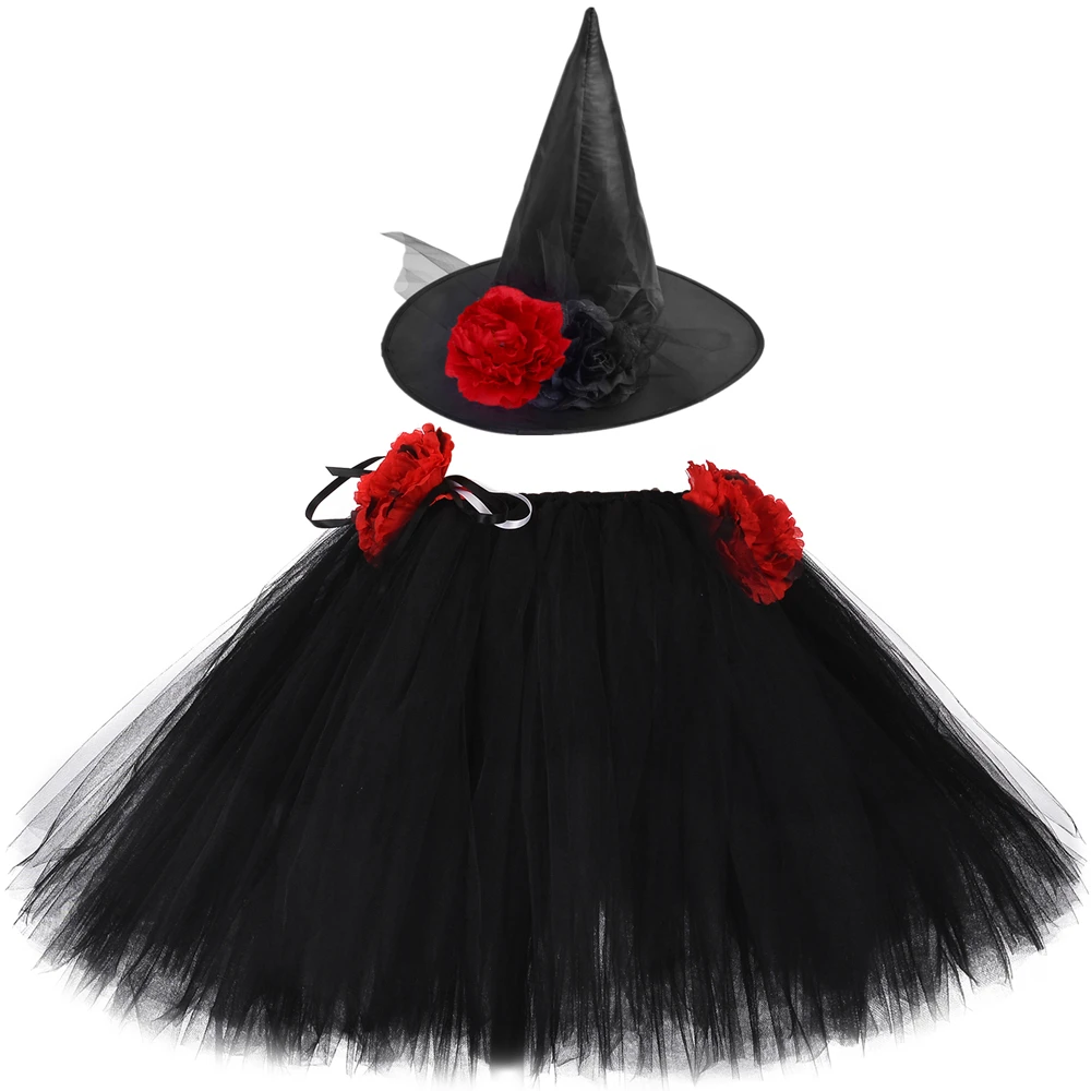 Юбка пачка ведьмы для девочек с шапкой наряд черные и красные вечерние костюмы на