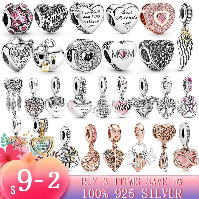 

Heart Collection 925 Sterling Silver Love Forever Heart Dangle Charm fit Original Pandora Bracelet Necklace Silver s925 Jewelry