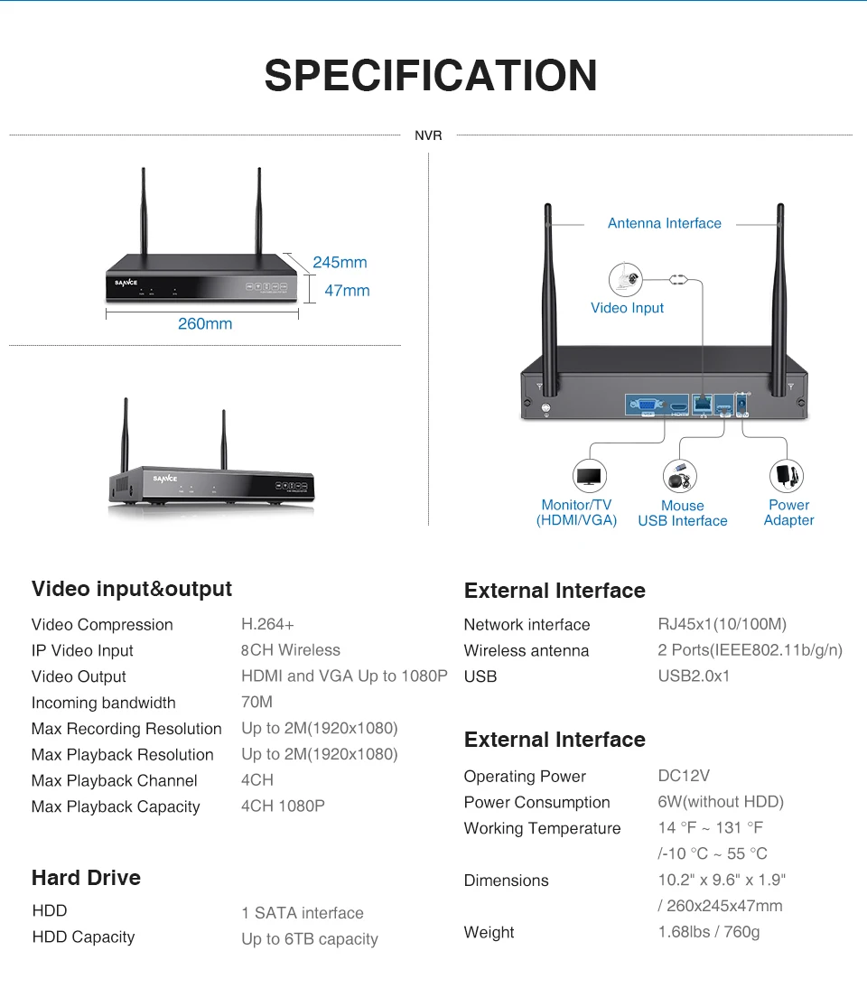 SANNCE 8CH 1080P Wi-Fi камера видеонаблюдения системы безопасности 8 шт. 2MP беспроводная уличная Wifi ip-камера P2P система видеонаблюдения Комплект