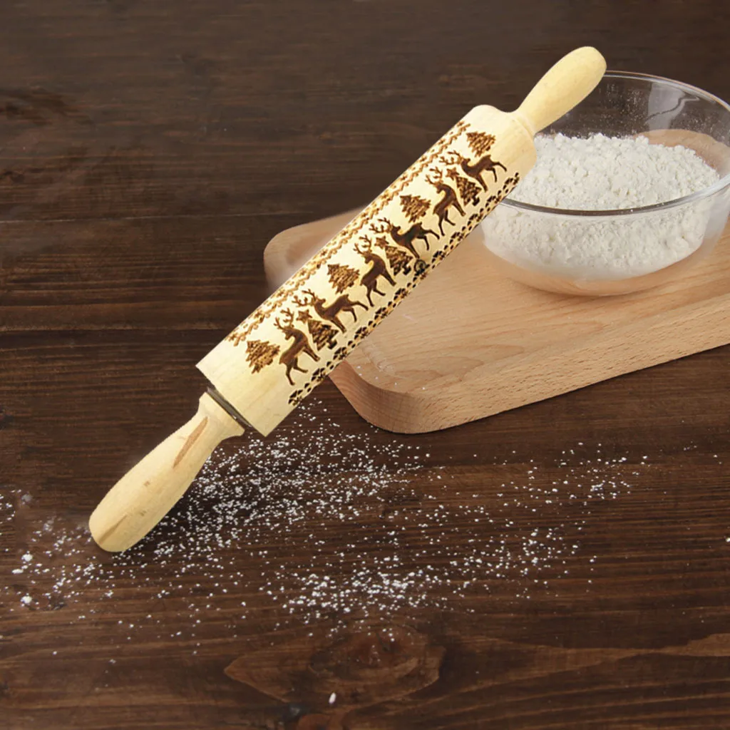 Кухонная деревянная Скалка Выгравированная резная рельефная Рождественская