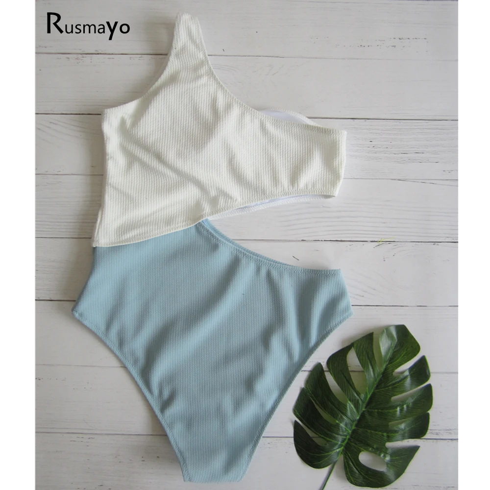 Женский цельный купальник на одно плечо монокини в стиле пэчворк женский