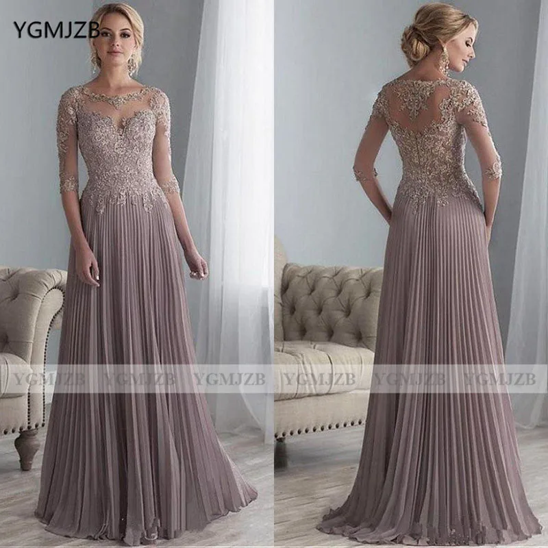 Mother of The Bride Dresses A-Line Half Sleeve Mother Dress For Wedding Party Appliques Lace Chiffon Mom Dress 2020 Hot Sale