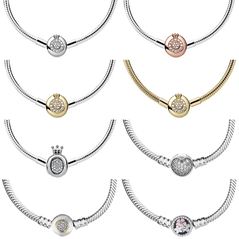 

Original 925 Sterling Silver Crown O Heart Two-Tone Signature Poetic Bloom Snake Chain Necklace For Popular Bead Charm Jewelry