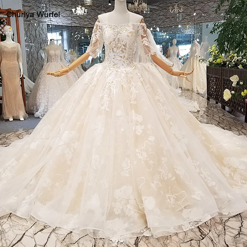 LS647114 шампанское Принцесса Свадебные платья с открытыми плечами кружевной вырез