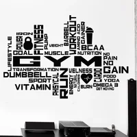 Sports Gym Quote Wall Sticker Fitness Center Decoration Body Building Power Words Wall Mural Motivation Sport Body Wallpaper