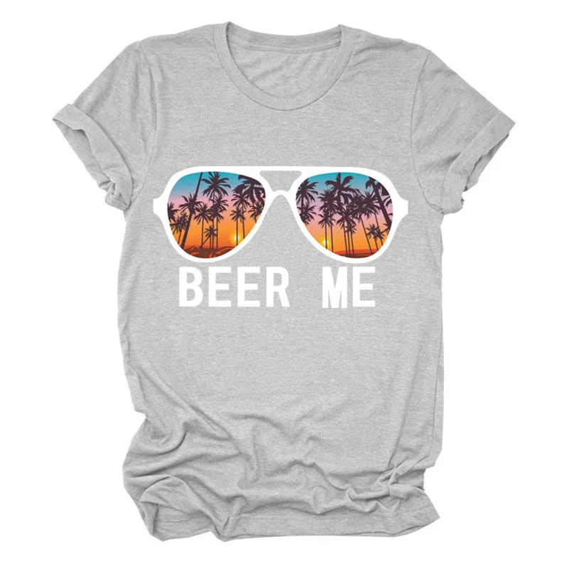 Женская Пляжная футболка с надписью Beer Me Glasses веселая хипстерская круглым