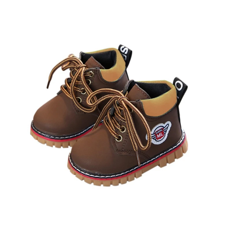 Удобные детские зимние кожаные ботинки для девочек и мальчиков Теплые Ботинки