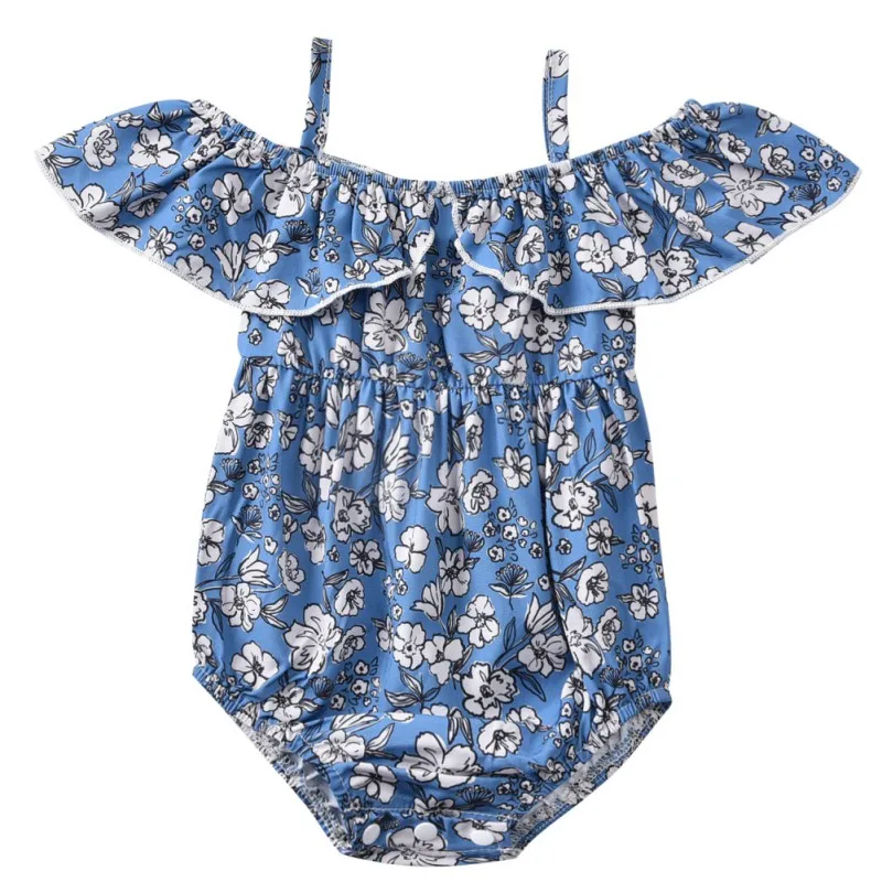 

2021 Newborn Baby Girl Clothes Fashion Sleeveless Ruffle Sleeve Sling One-piece Floral Print Jumpsit Small Fresh Romper