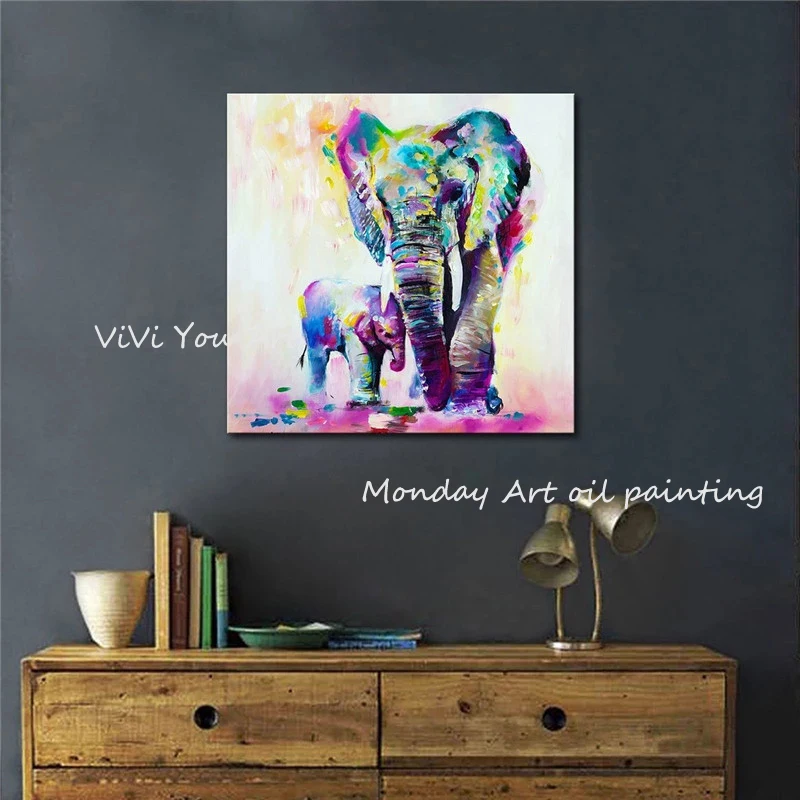 

Big size Hand painted Canvas Painting Elephant pictures for living room Animal oil painting cartoon paintings Wall Art pictures