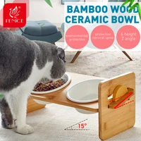 fenice pet dog bowls elevated heights adjustable bamboo food and water dishes puppy pet cat neck care raise stand bowl