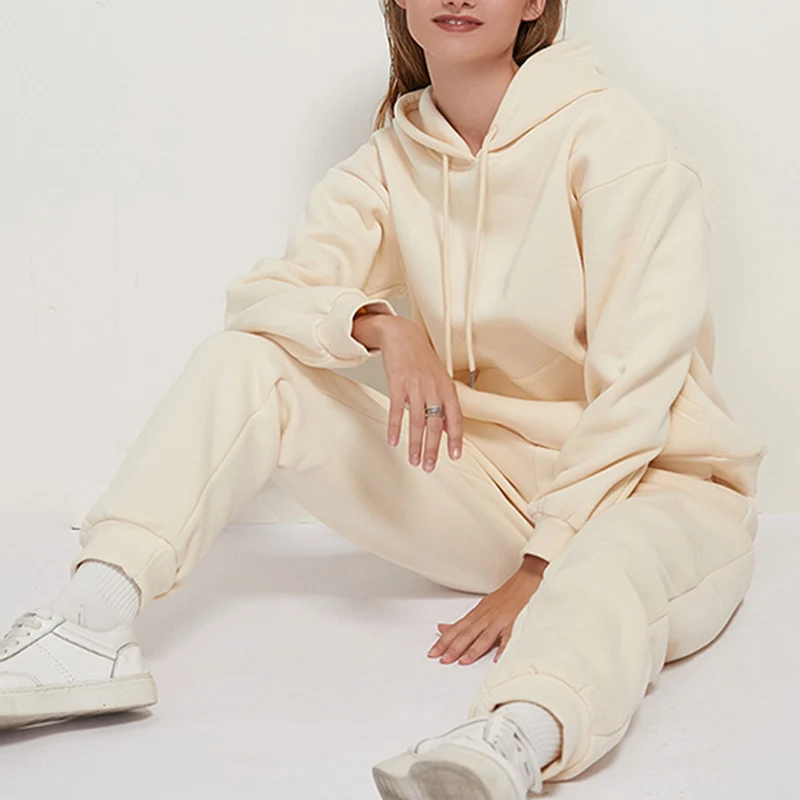 

Women's Casual Solid Color Hoodie Trousers Sweatshirt Sports Suit Oversized Tracksuit Jogging Pants Pullover Sweater Set Outwear