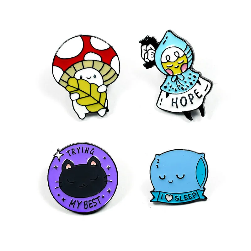 

Cute I Love Sleep Cat Brooch Trying my Best Cartoon Animal Enamel Lapel Pins Jewelry New Arrival Jewelry for Friends