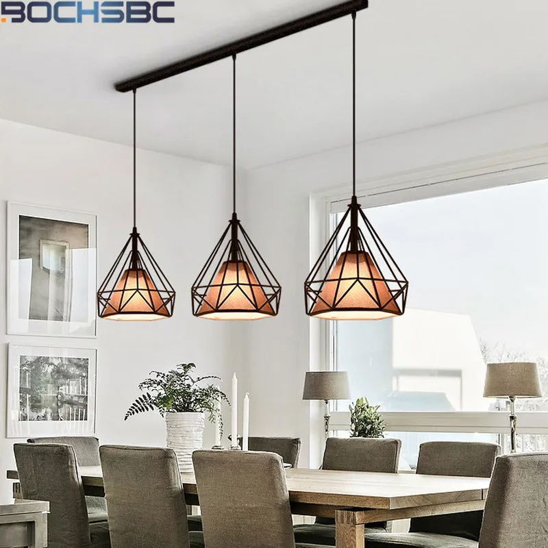 

BOCHSBC Vintage Industrial Loft Pendant Lamp Geometry Bar Counter Kitchen Home Deco Lights Black Dining Room Hanging Lamps Light