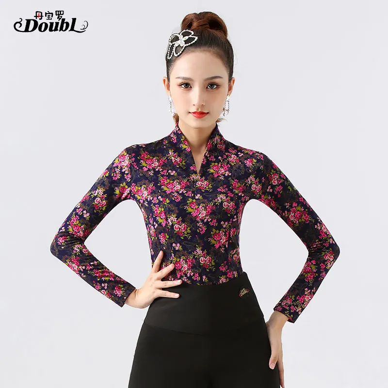 Топ для современных танцев DOUBL Женский с длинным рукавом и общественных chacha Румба