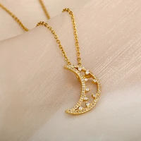 zircon crystal moon necklace for women girls hollow out moon choker necklaces colar chain engagement wedding jewelry gifts