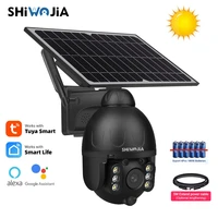shiwojia wifi solar battery ptz camera security protection smart home tuya google assistant alexa pir detect monitor cloud cam