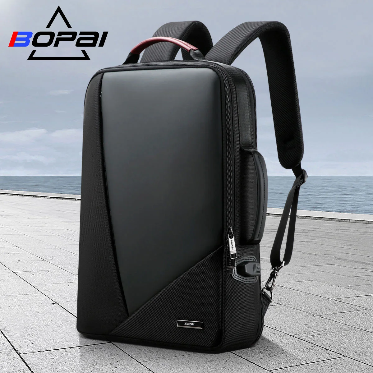 BOPAI Business Backpack Men's Bagpack Trend Leisure Travel Backpacking Usb Charging Port Simple Fashion Computer Bag